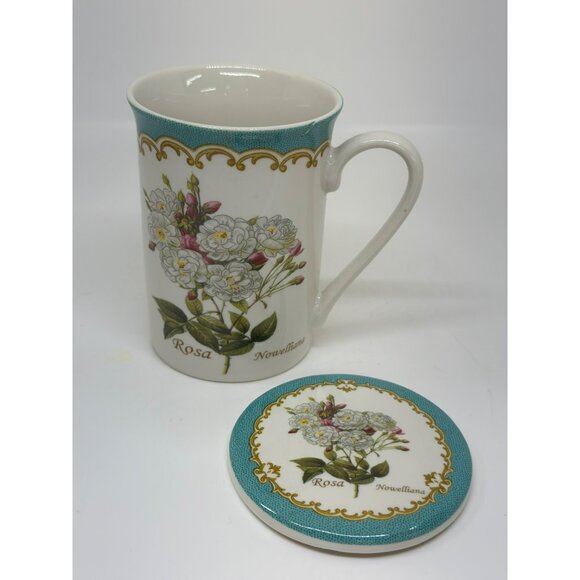 Rosa Novelliana 4.25" Kent Pottery Floral Porcelain Mug w/ Floral Lid Tea Time - Picture 4 of 9